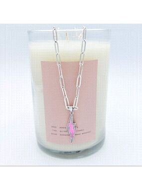 Sterling silver paperclip chain with link enamel lightening bolt